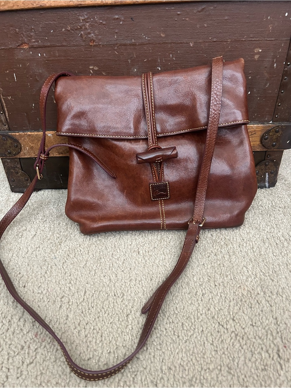 Dooney & Bourke Chestnut Brown Leather Messenger Bag
